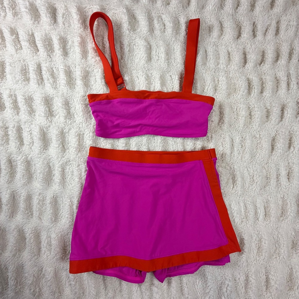 Gap Pink Orange Colorblock Swim Set Bandeau Top and Wrap Skort Medium